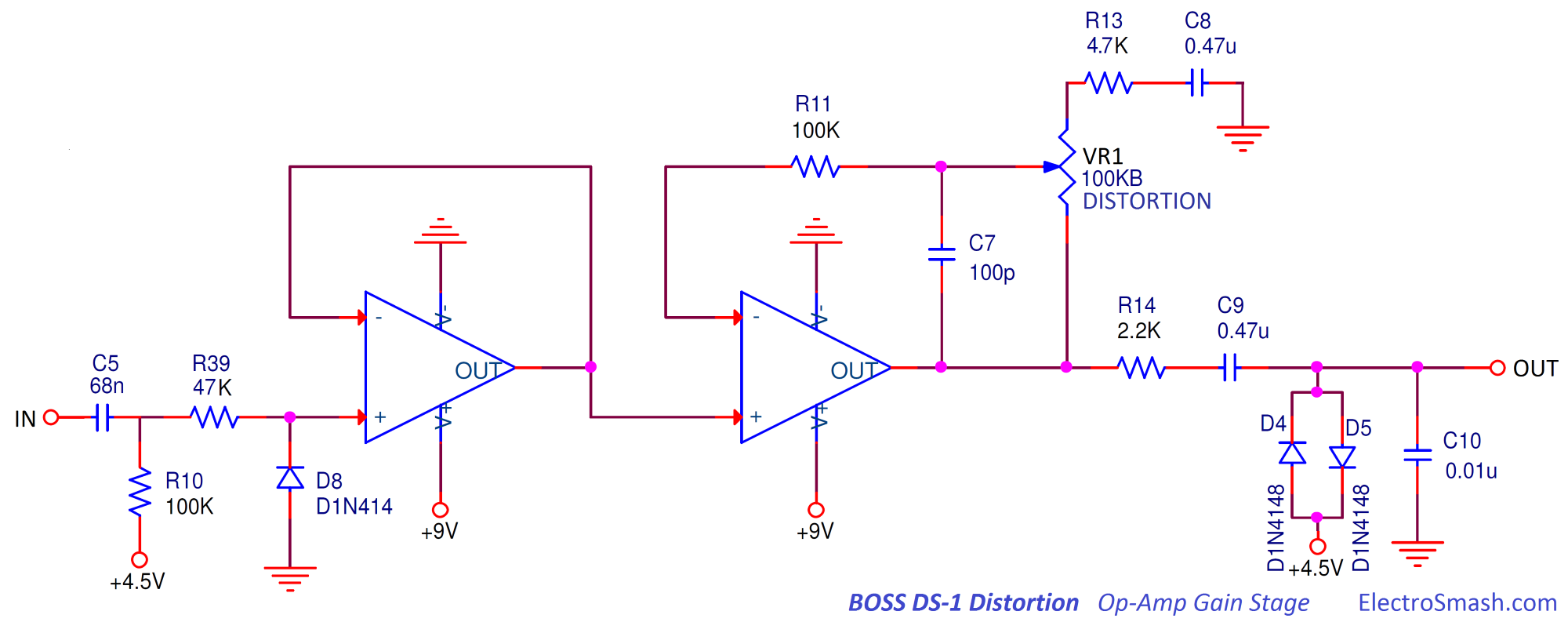 boss ds1 distortion op amp gain stage